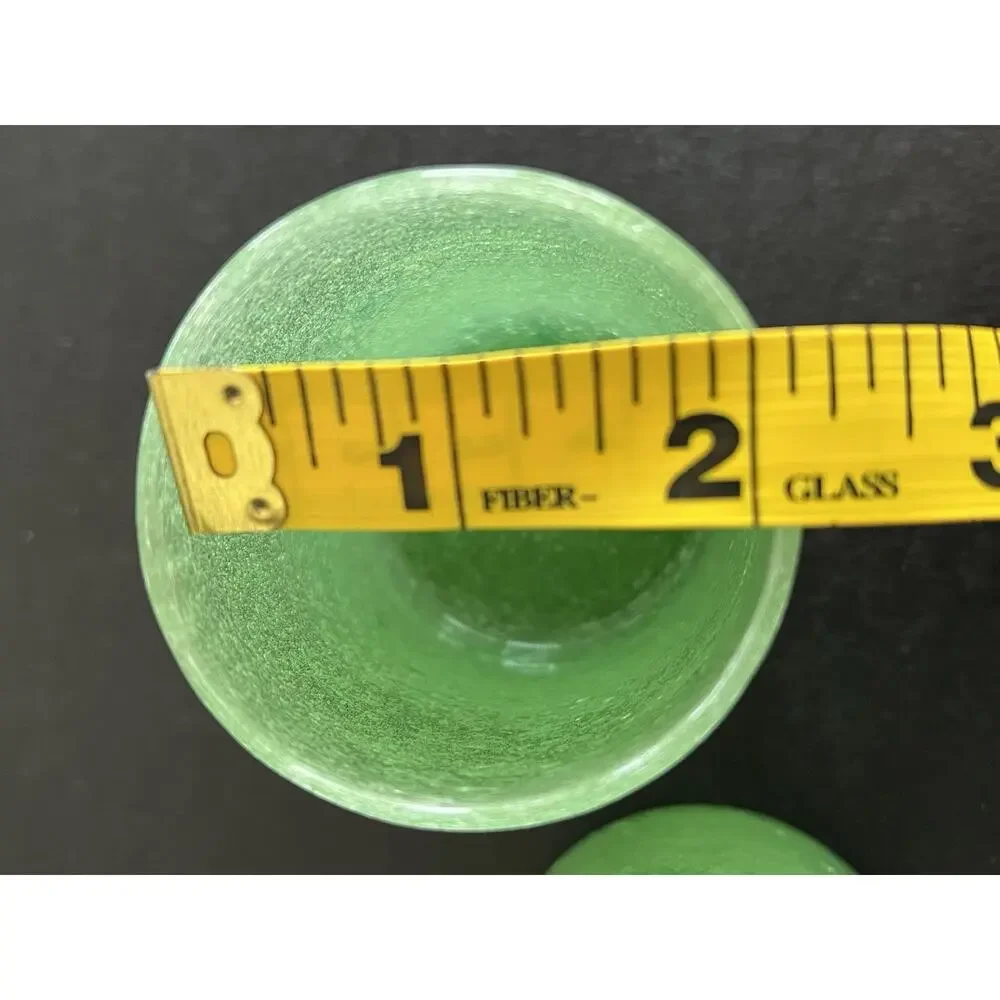 Hand Blown Green Votive Candle Holder Art Glass Bubble Glass Set Of 2 Jade 3”